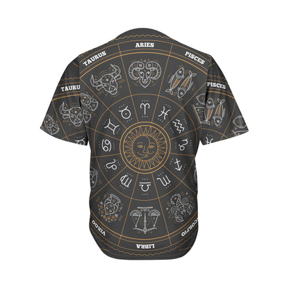 Vintage Zodiac Circle Print Men's Baseball Jersey