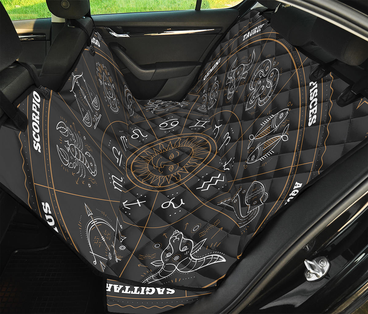 Vintage Zodiac Circle Print Pet Car Back Seat Cover