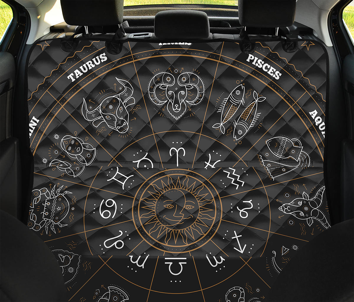 Vintage Zodiac Circle Print Pet Car Back Seat Cover