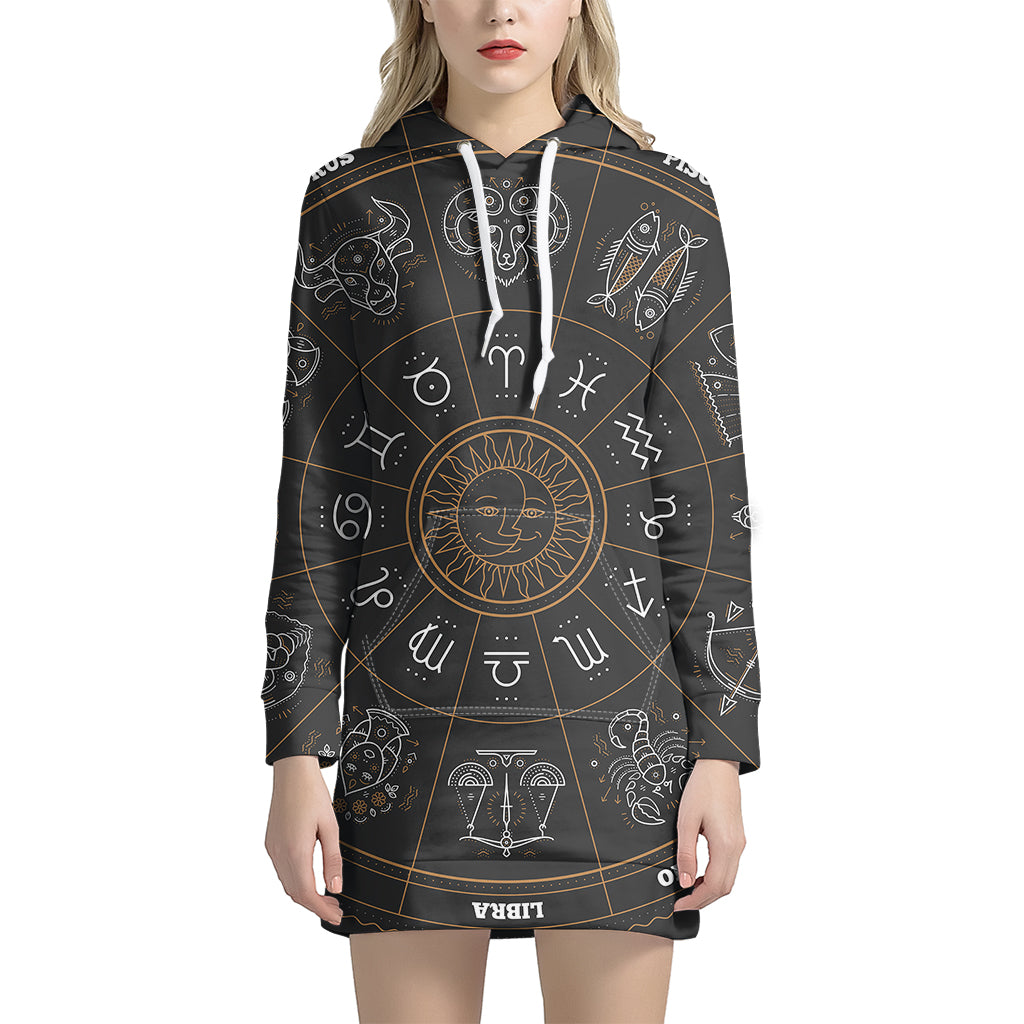 Vintage Zodiac Circle Print Pullover Hoodie Dress