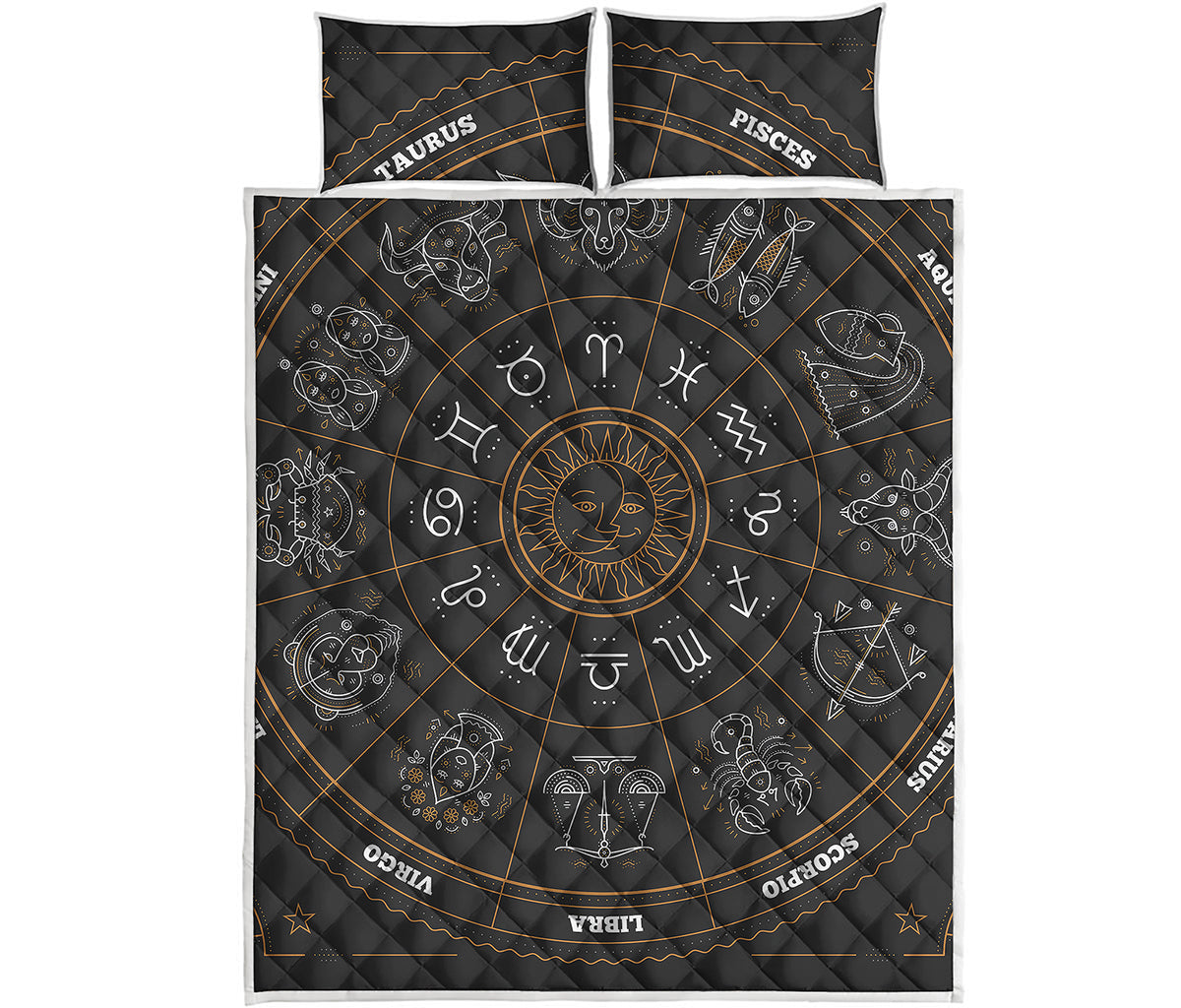 Vintage Zodiac Circle Print Quilt Bed Set