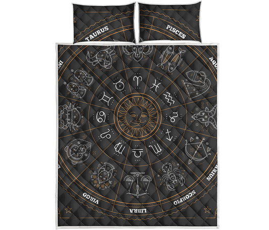 Vintage Zodiac Circle Print Quilt Bed Set