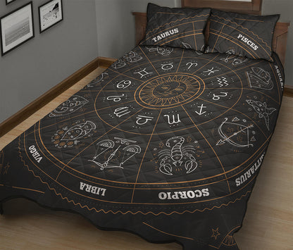 Vintage Zodiac Circle Print Quilt Bed Set