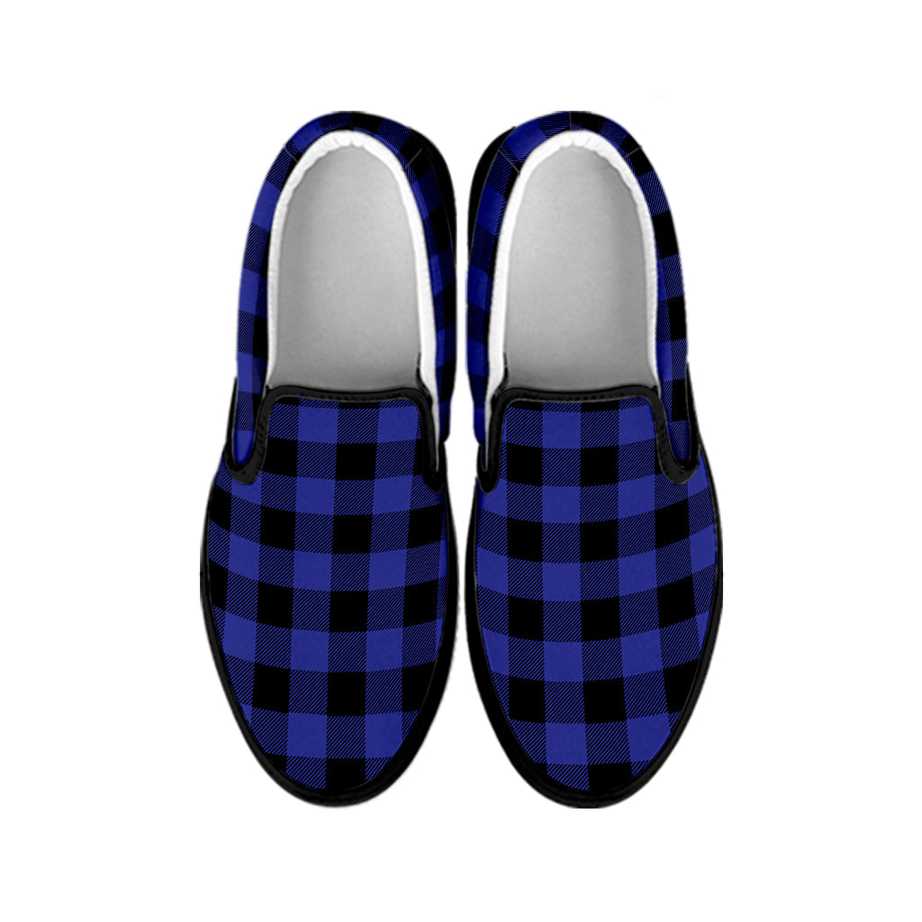 Violet And Black Buffalo Check Print Black Slip On Shoes