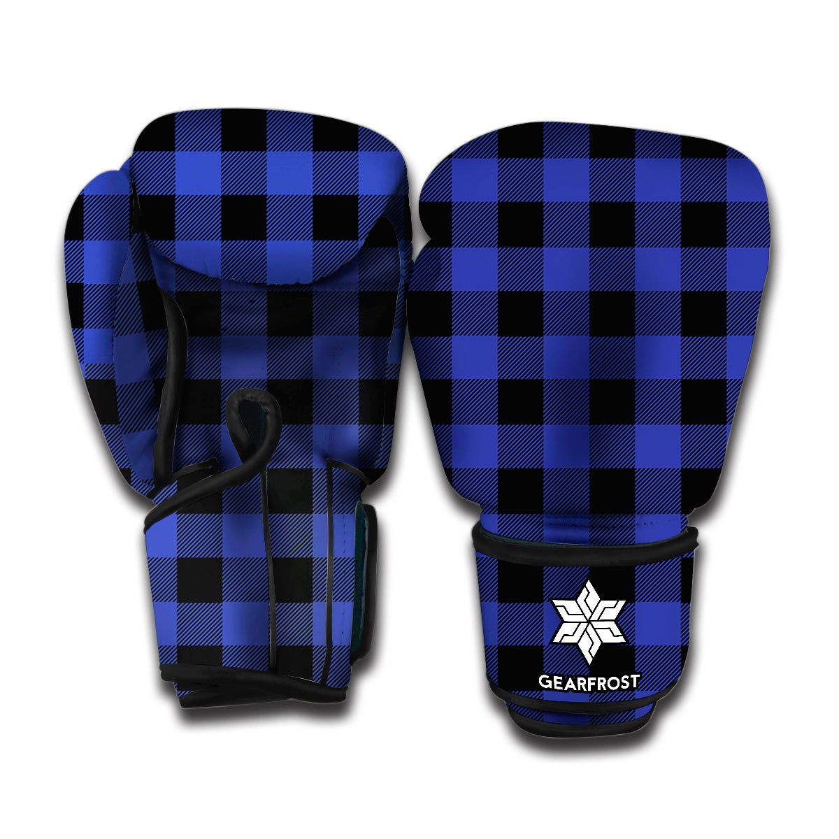 Violet And Black Buffalo Check Print Boxing Gloves