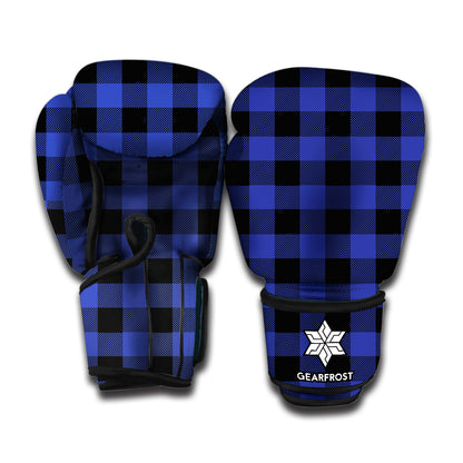 Violet And Black Buffalo Check Print Boxing Gloves
