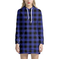 Navy Blue And Black Buffalo Check Print Pullover Hoodie Dress