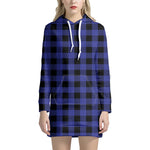 Violet And Black Buffalo Check Print Hoodie Dress