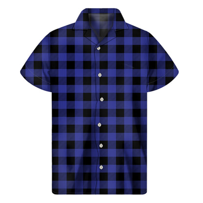 Violet And Black Buffalo Check Print Men's Short Sleeve Shirt