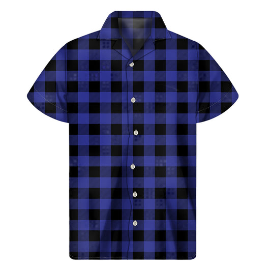 Violet And Black Buffalo Check Print Men's Short Sleeve Shirt