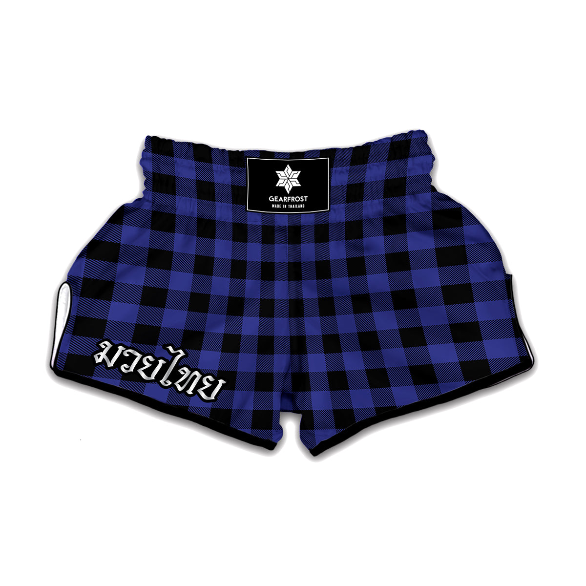 Violet And Black Buffalo Check Print Muay Thai Boxing Shorts