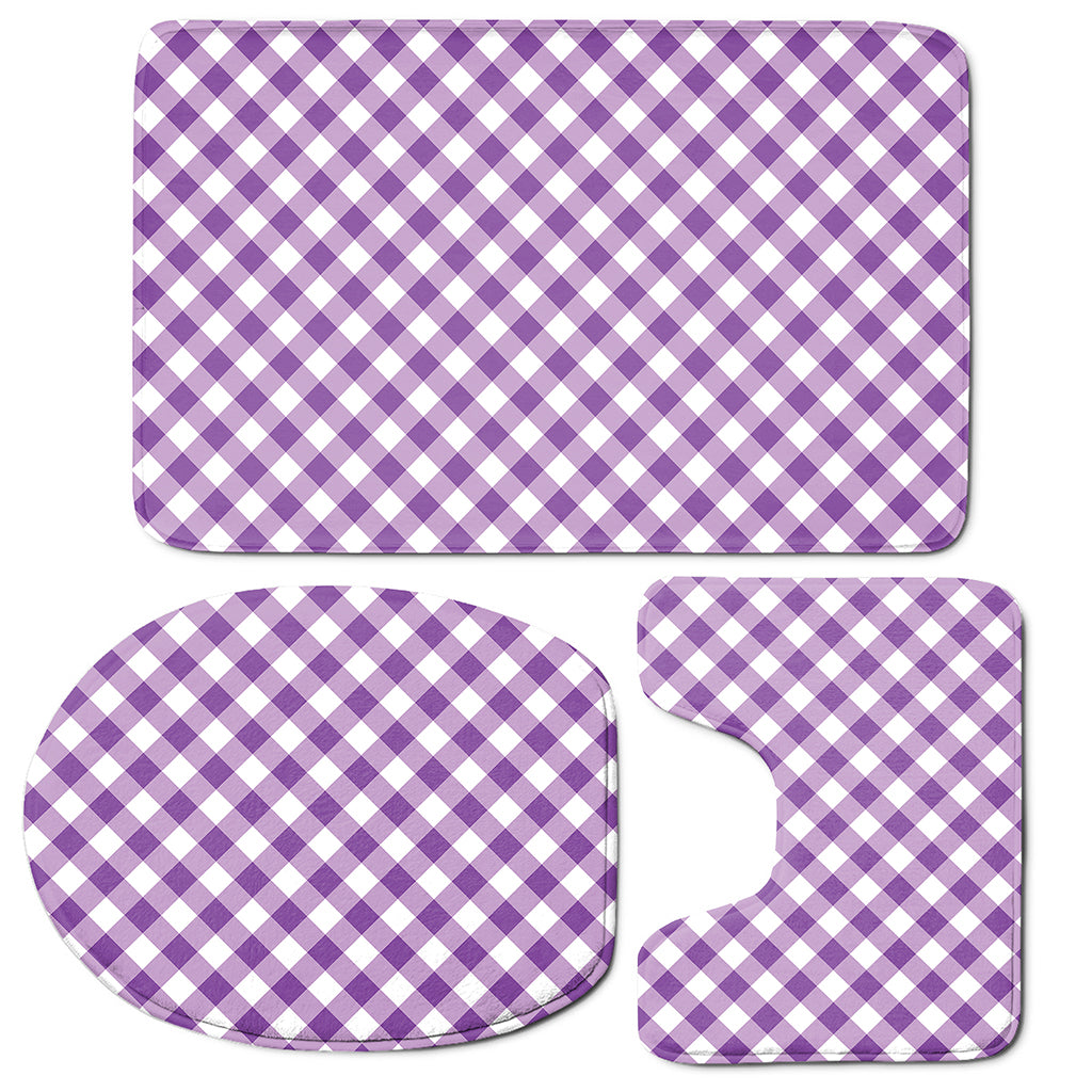 Violet And White Gingham Pattern Print 3 Piece Bath Mat Set