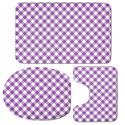 Violet And White Gingham Pattern Print 3 Piece Bath Mat Set