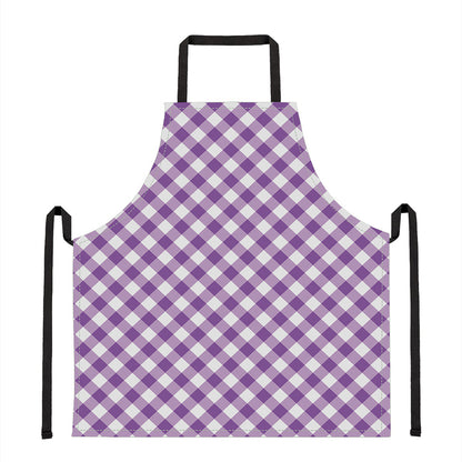 Violet And White Gingham Pattern Print Apron