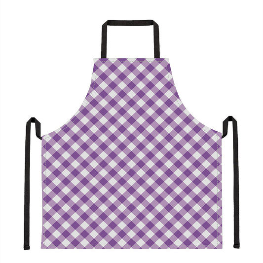 Violet And White Gingham Pattern Print Apron