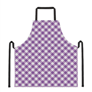 Violet And White Gingham Pattern Print Apron