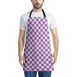 Violet And White Gingham Pattern Print Apron