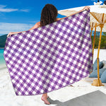 Violet And White Gingham Pattern Print Beach Sarong Wrap