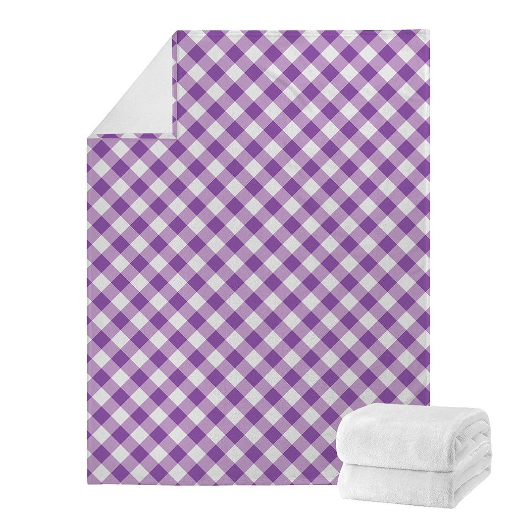 Violet And White Gingham Pattern Print Blanket