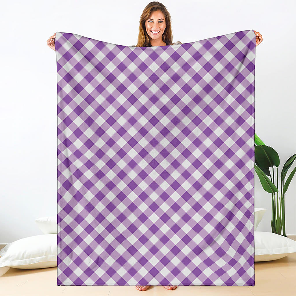 Violet And White Gingham Pattern Print Blanket