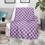 Violet And White Gingham Pattern Print Blanket