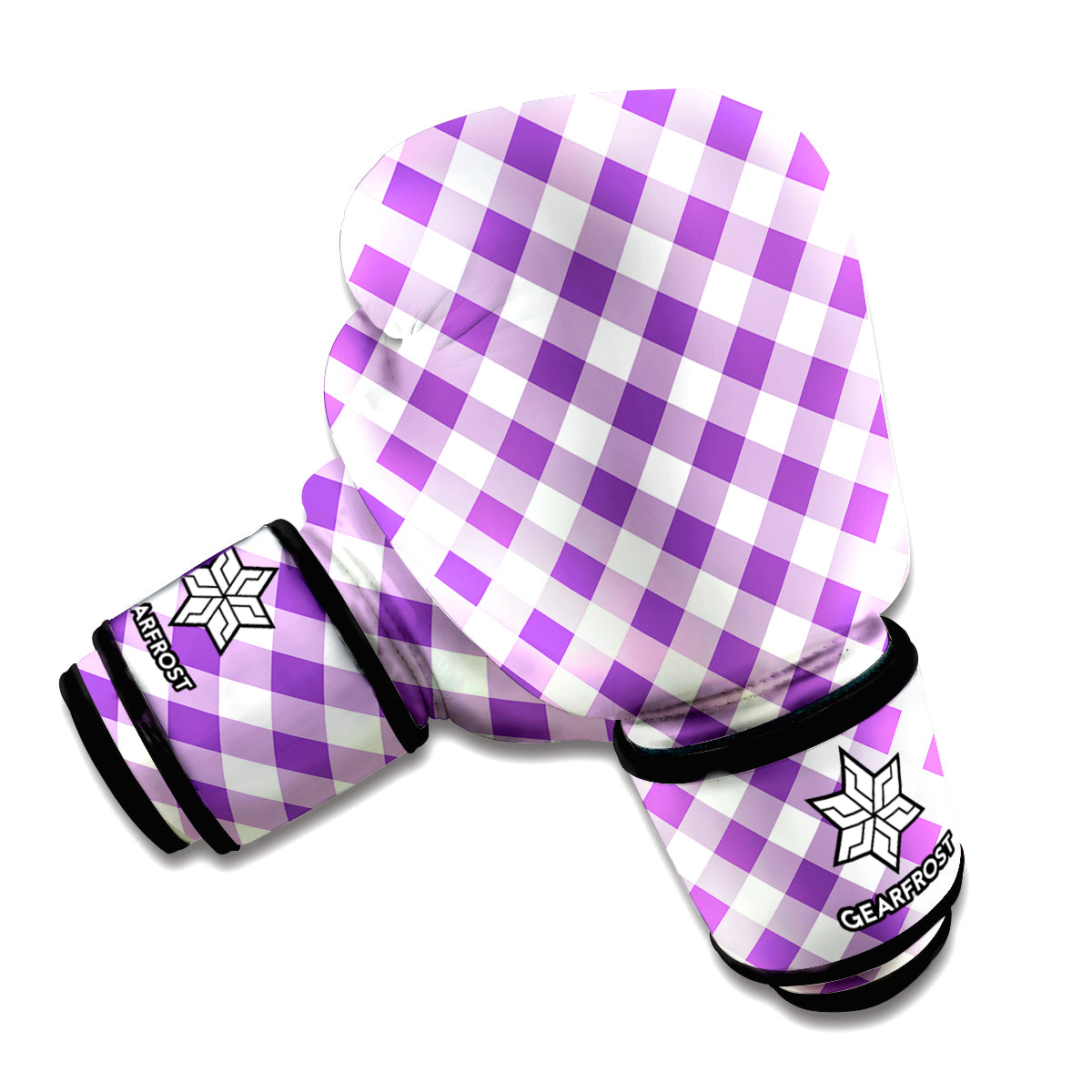 Violet And White Gingham Pattern Print Boxing Gloves
