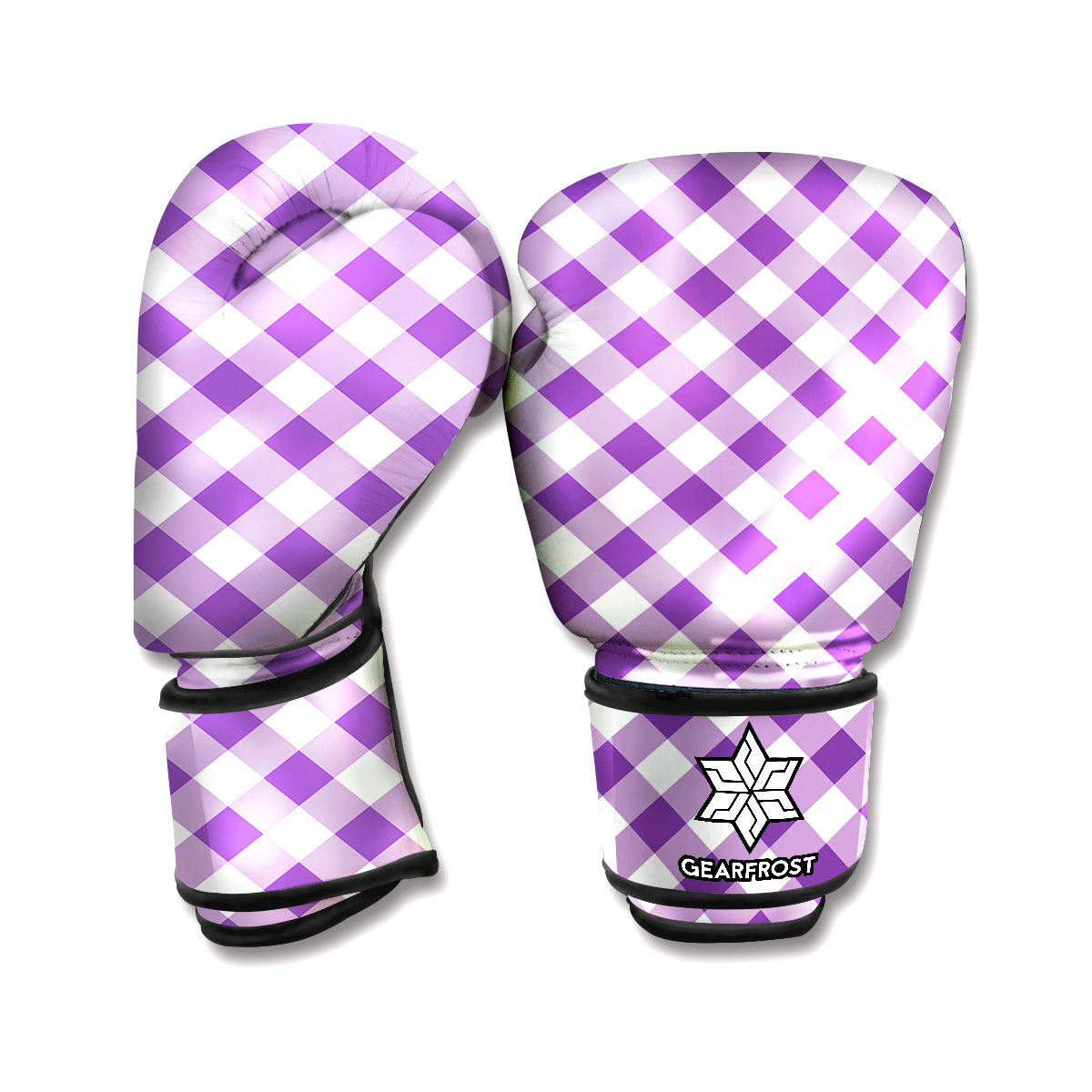 Violet And White Gingham Pattern Print Boxing Gloves
