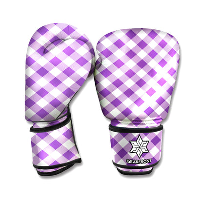 Violet And White Gingham Pattern Print Boxing Gloves