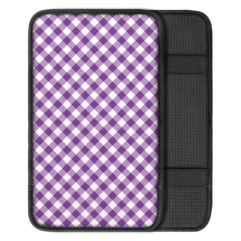 Violet And White Gingham Pattern Print Car Center Console Cover