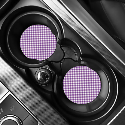 Violet And White Gingham Pattern Print Car Coasters