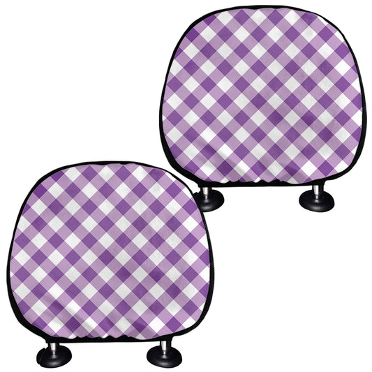 Violet And White Gingham Pattern Print Car Headrest Covers