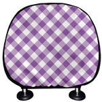 Violet And White Gingham Pattern Print Car Headrest Covers