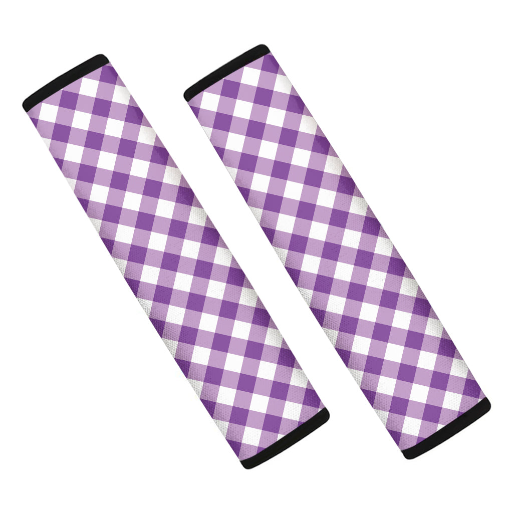 Violet And White Gingham Pattern Print Car Seat Belt Covers