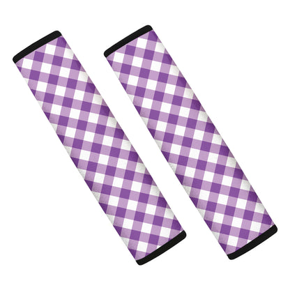 Violet And White Gingham Pattern Print Car Seat Belt Covers