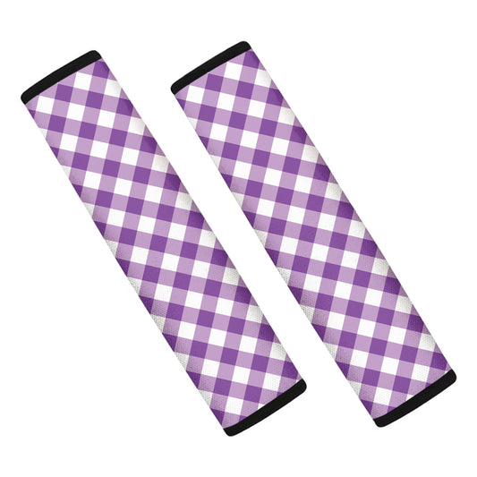 Violet And White Gingham Pattern Print Car Seat Belt Covers