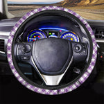 Violet And White Gingham Pattern Print Car Steering Wheel Cover