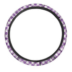 Violet And White Gingham Pattern Print Car Steering Wheel Cover