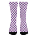 Violet And White Gingham Pattern Print Crew Socks