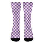 Violet And White Gingham Pattern Print Crew Socks