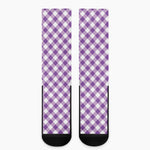 Violet And White Gingham Pattern Print Crew Socks