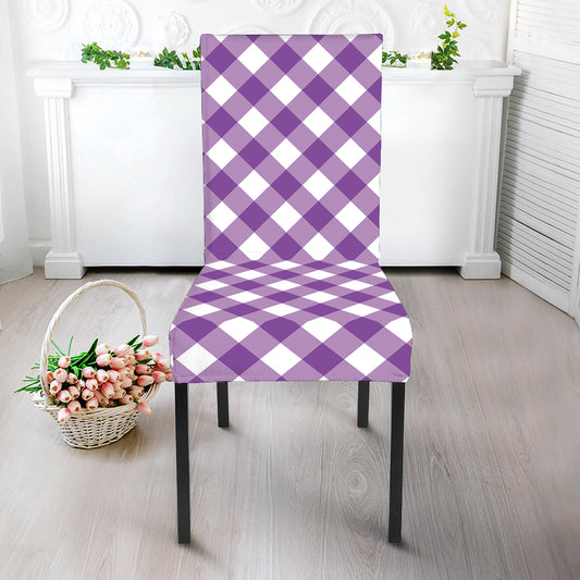 Violet And White Gingham Pattern Print Dining Chair Slipcover