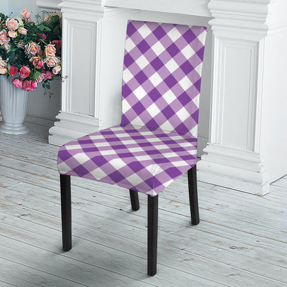 Violet And White Gingham Pattern Print Dining Chair Slipcover