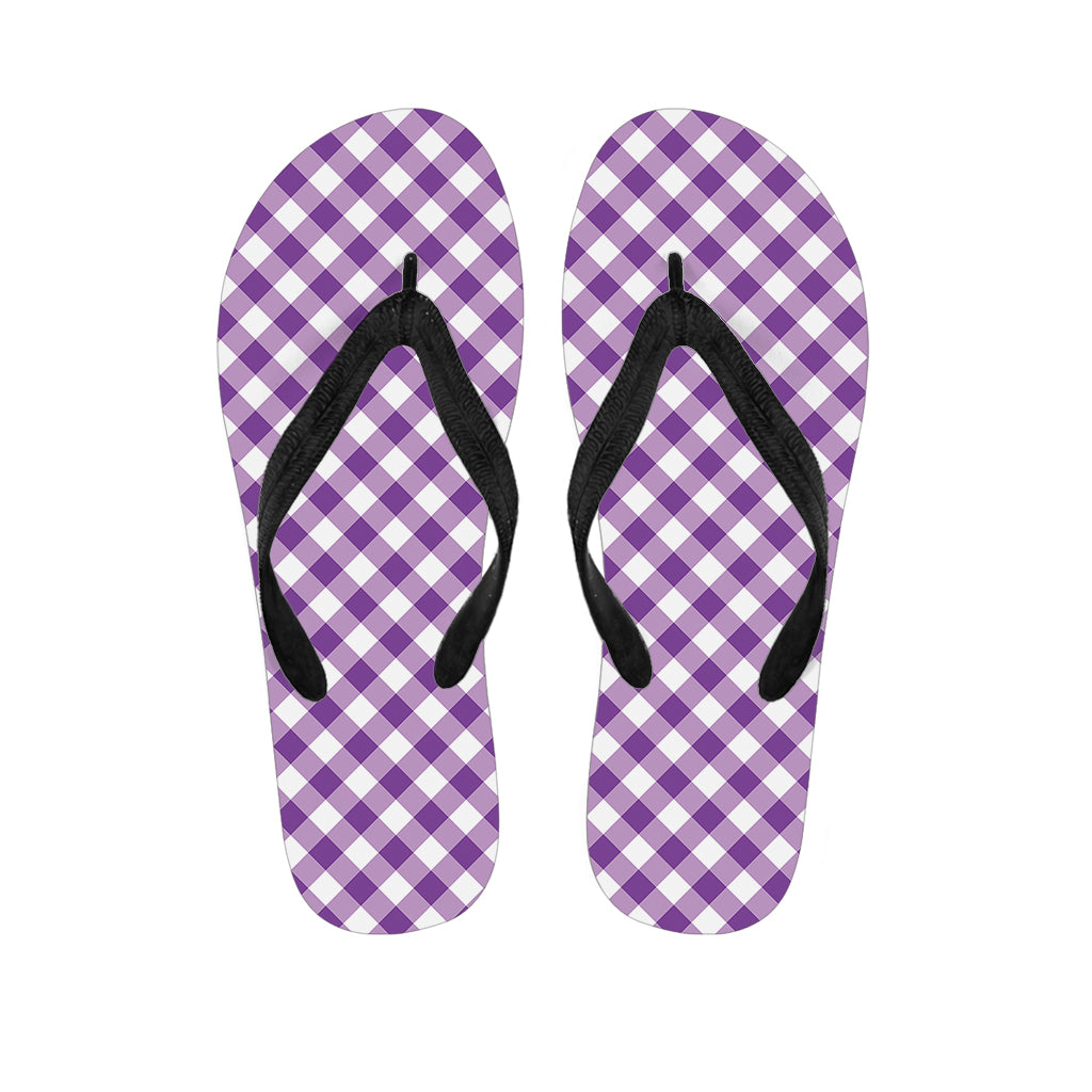 Violet And White Gingham Pattern Print Flip Flops