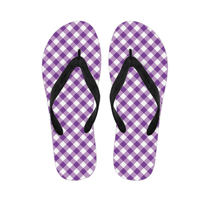 Violet And White Gingham Pattern Print Flip Flops
