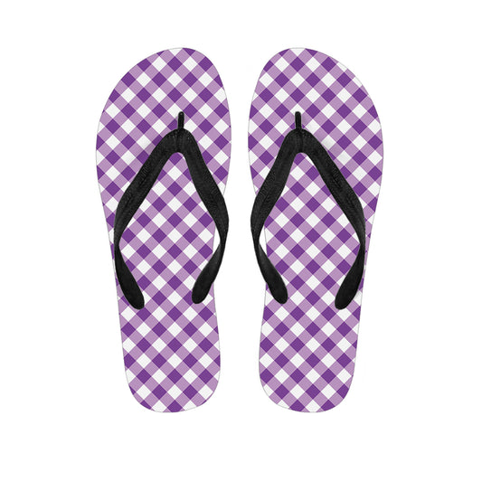 Violet And White Gingham Pattern Print Flip Flops