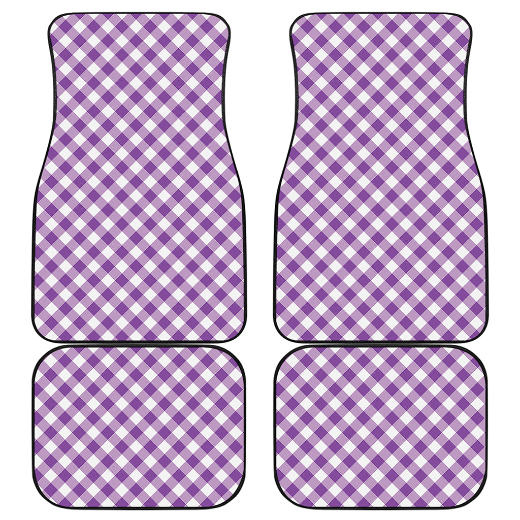 Violet And White Gingham Pattern Print Front and Back Car Floor Mats