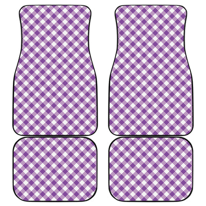 Violet And White Gingham Pattern Print Front and Back Car Floor Mats