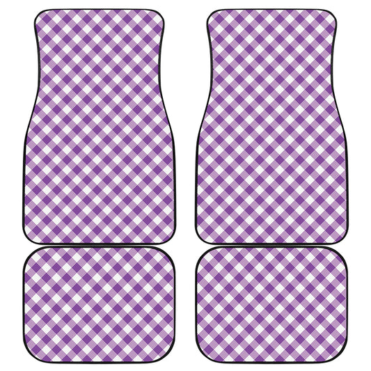 Violet And White Gingham Pattern Print Front and Back Car Floor Mats