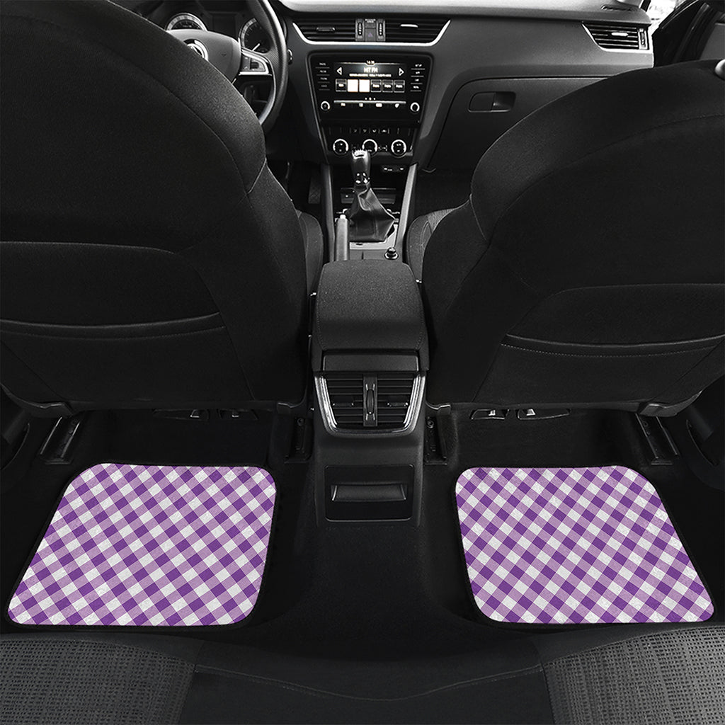 Violet And White Gingham Pattern Print Front and Back Car Floor Mats