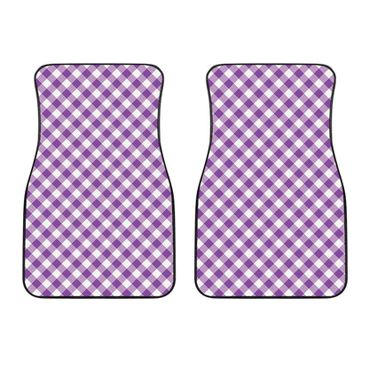 Violet And White Gingham Pattern Print Front Car Floor Mats